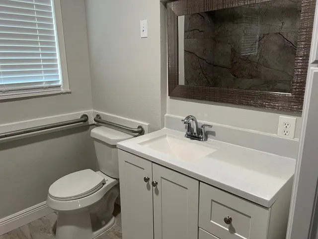 a bathroom with a bathtub