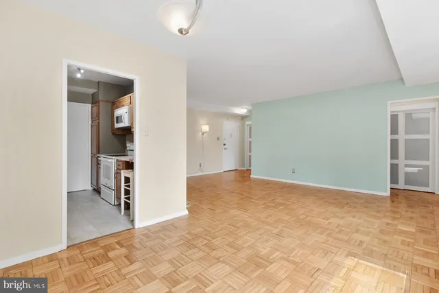 a view of a big room with closet and windows