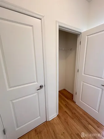 a view of walk in closet with wooden floor