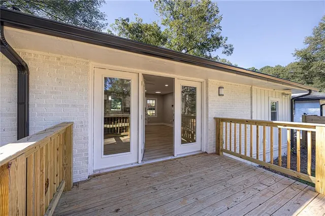 a porch with seating space