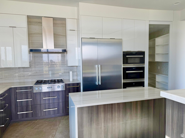 1500 Split Rock, Unit 150 Ivins, UT 84738 - Photo 10 of 18 Modern kitchen featuring high-gloss white upper cabinetry and wood-finish lower cabinetry