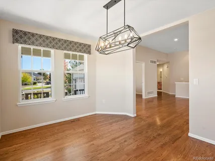 a view of a livingroom with a chandelier