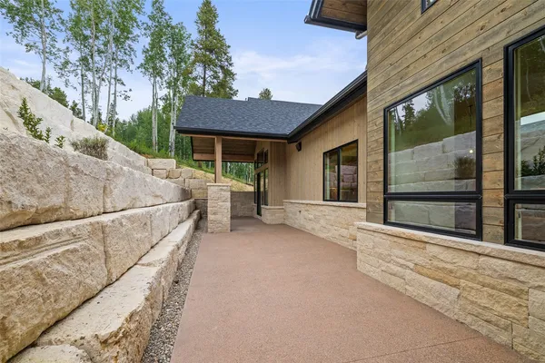 a outdoor space with sliding glass door