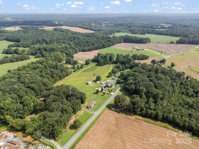 a view of a city with lush green forest