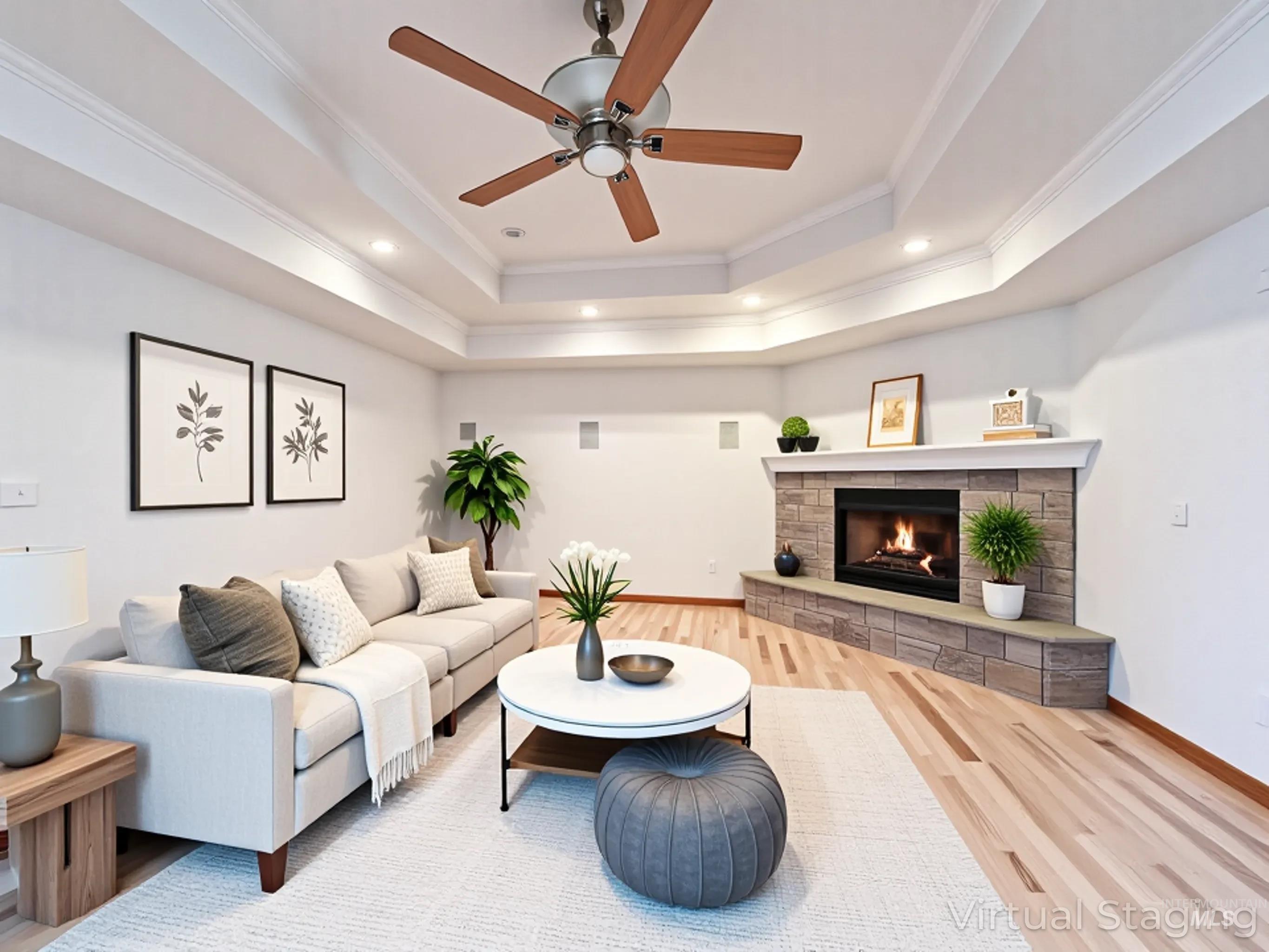 5231 North Morninggale Way Boise, ID 83713 - Photo 3 of 44 Living area with ornamental molding, light wood-style floors, a fireplace, ceiling fan, and recessed lighting