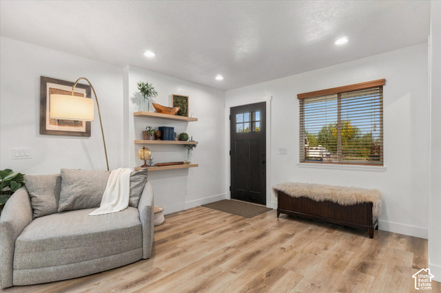 437 Scenic Heights Road Kamas, UT 84036 - Photo 6 of 46 Wood-finish flooring throughout, recessed lighting, and a dark-paneled entry door with clear glass inserts