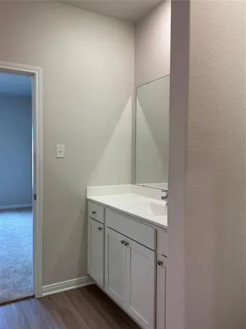 a bathroom with a sink and vanity