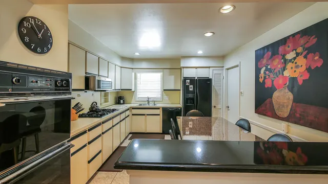 a kitchen with stainless steel appliances granite countertop a sink and a stove