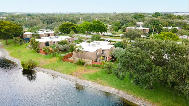 a view of a garden with a lake