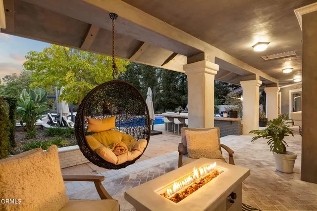 a building outdoor space with seating space