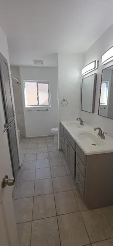 a bathroom with a sink a vanity and mirror