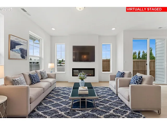 a living room with furniture a rug and a flat screen tv