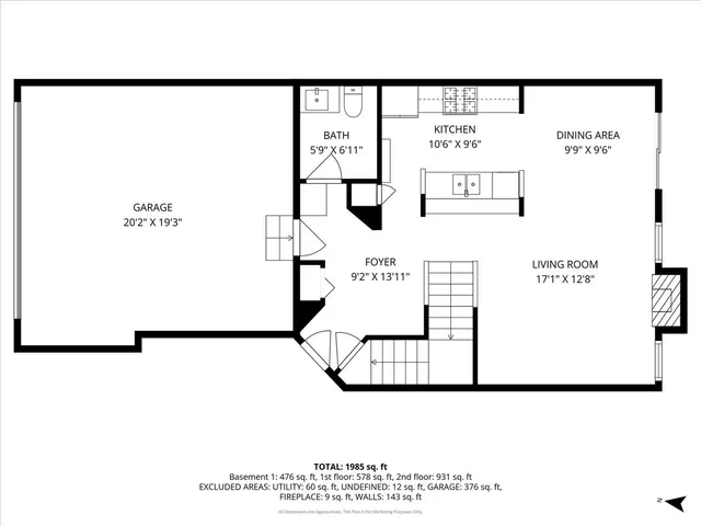 a view of a livingroom with furniture and garage