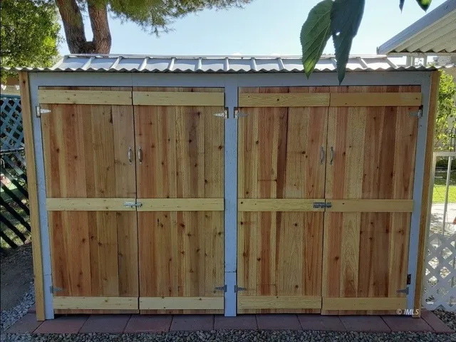a view of a wooden door