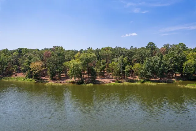 a view of a lake with houses in the back