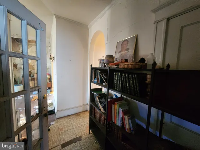 a view of a hallway with workspace