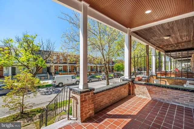 a building outdoor space with seating space