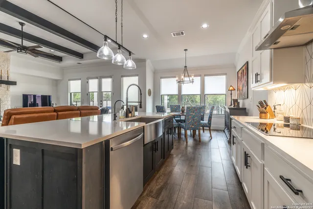 a kitchen with lots of counter top space