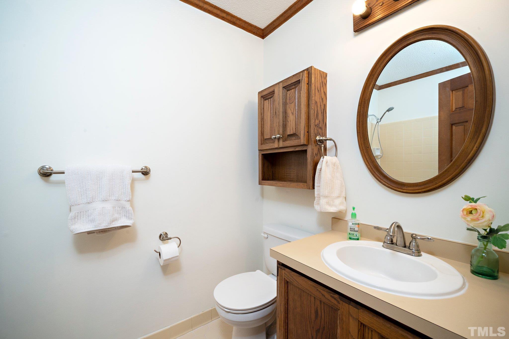 902 Bridge Way Raleigh, NC 27615 - Photo 14 of 27 a bathroom with a sink a toilet and a mirror