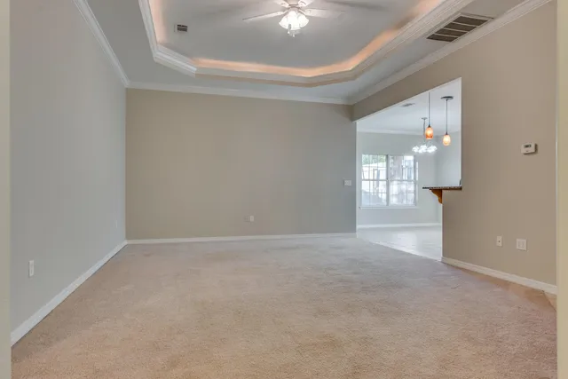 an empty room with a bathroom