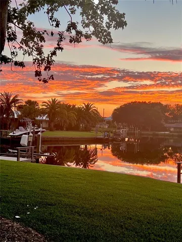 a view of a lake from a yard