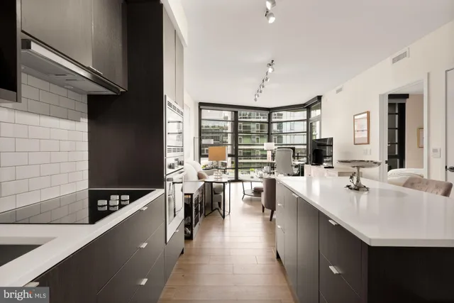 a kitchen with counter top space
