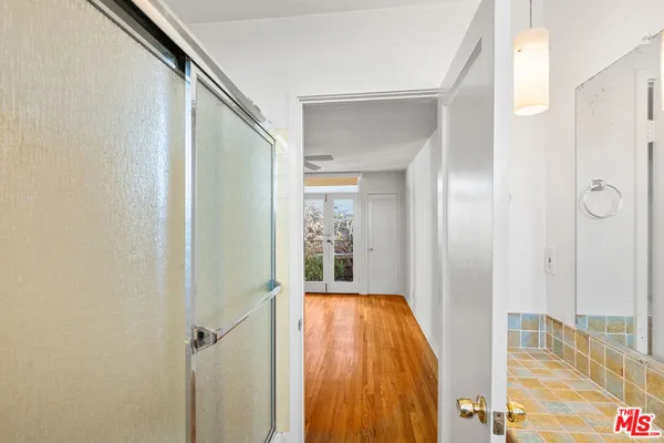 a view of a bathroom with a tub