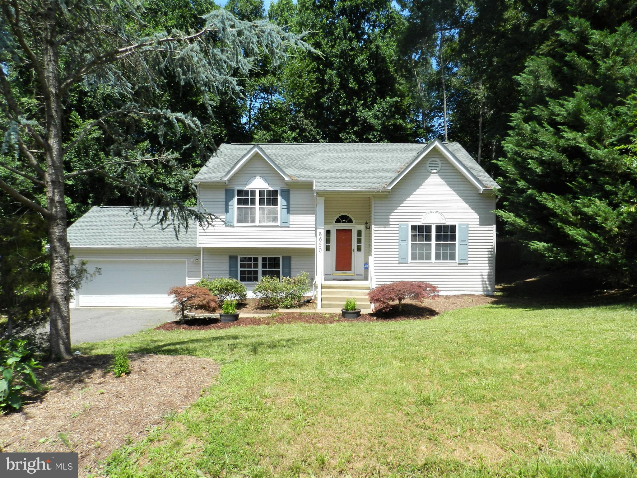 a front view of a house with a yard and trees