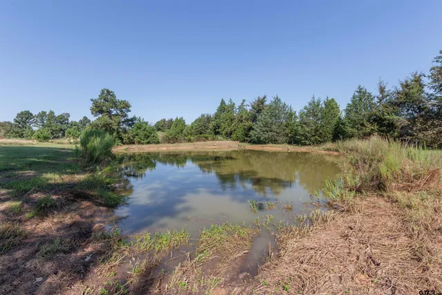 a view of a lake with a big yard