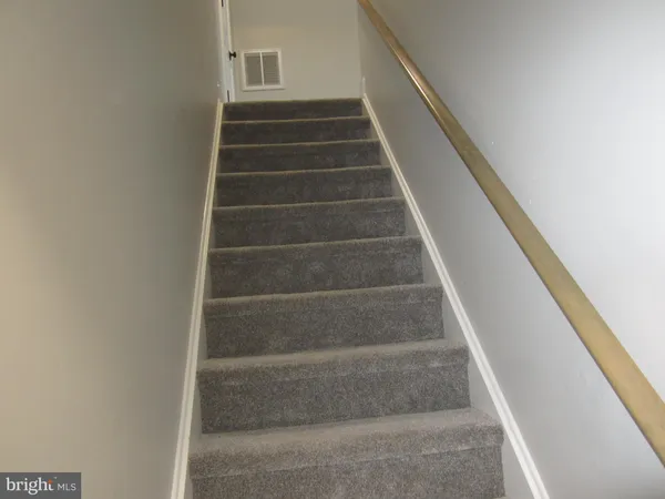 a view of staircase with empty racks