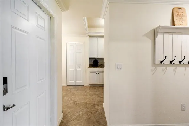 a view of a bedroom from the hallway