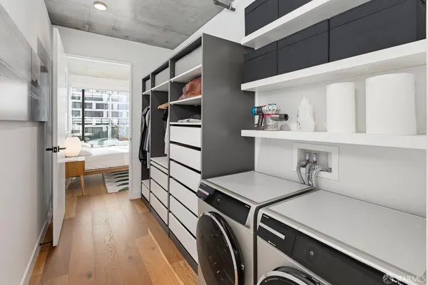 a utility room with dryer and washer