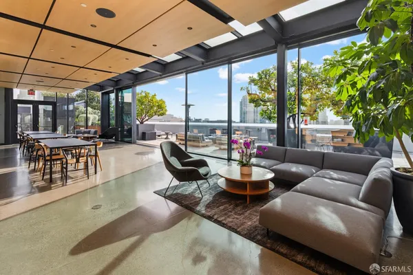 a view of a terrace with furniture