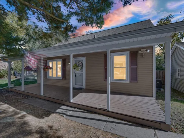 a porch with seating space