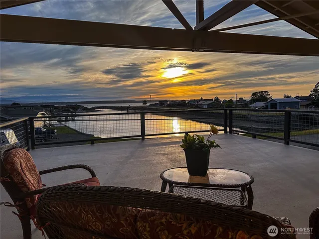 a view of a terrace with chair and table