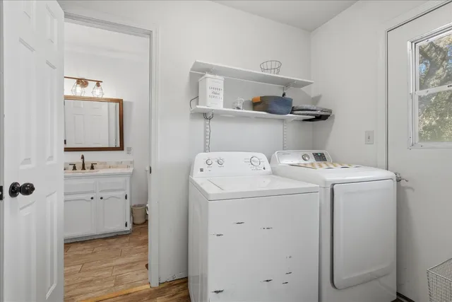 a utility room with dryer and washer