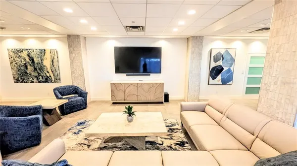 a view of a room with bed