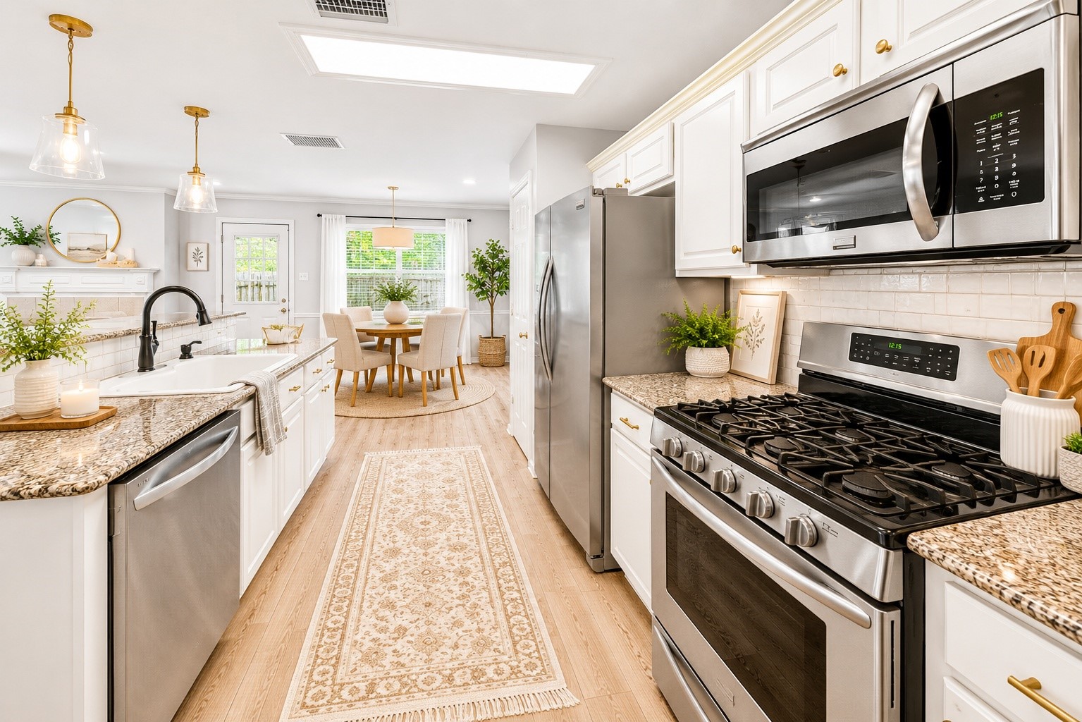 38 Musgrove Place Spring, TX 77382 - Photo 8 of 36 Bright kitchen with white cabinetry, granite countertops, subway tile backsplash, and a sunny breakfast nook.
