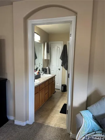 a view of a hallway with workspace