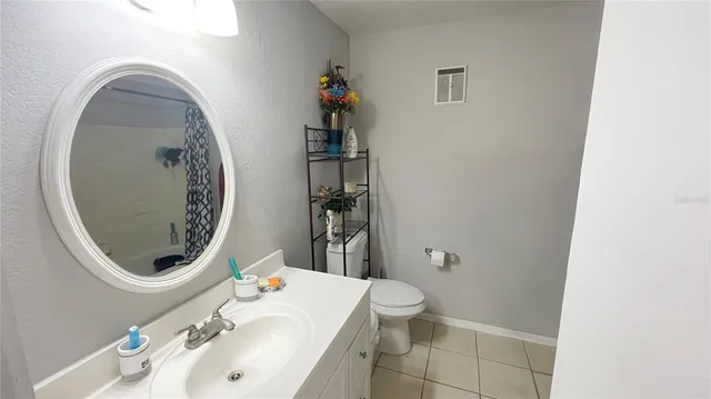 a bathroom with a sink toilet and mirror