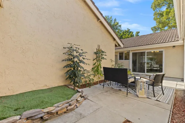 an outdoor view with patio