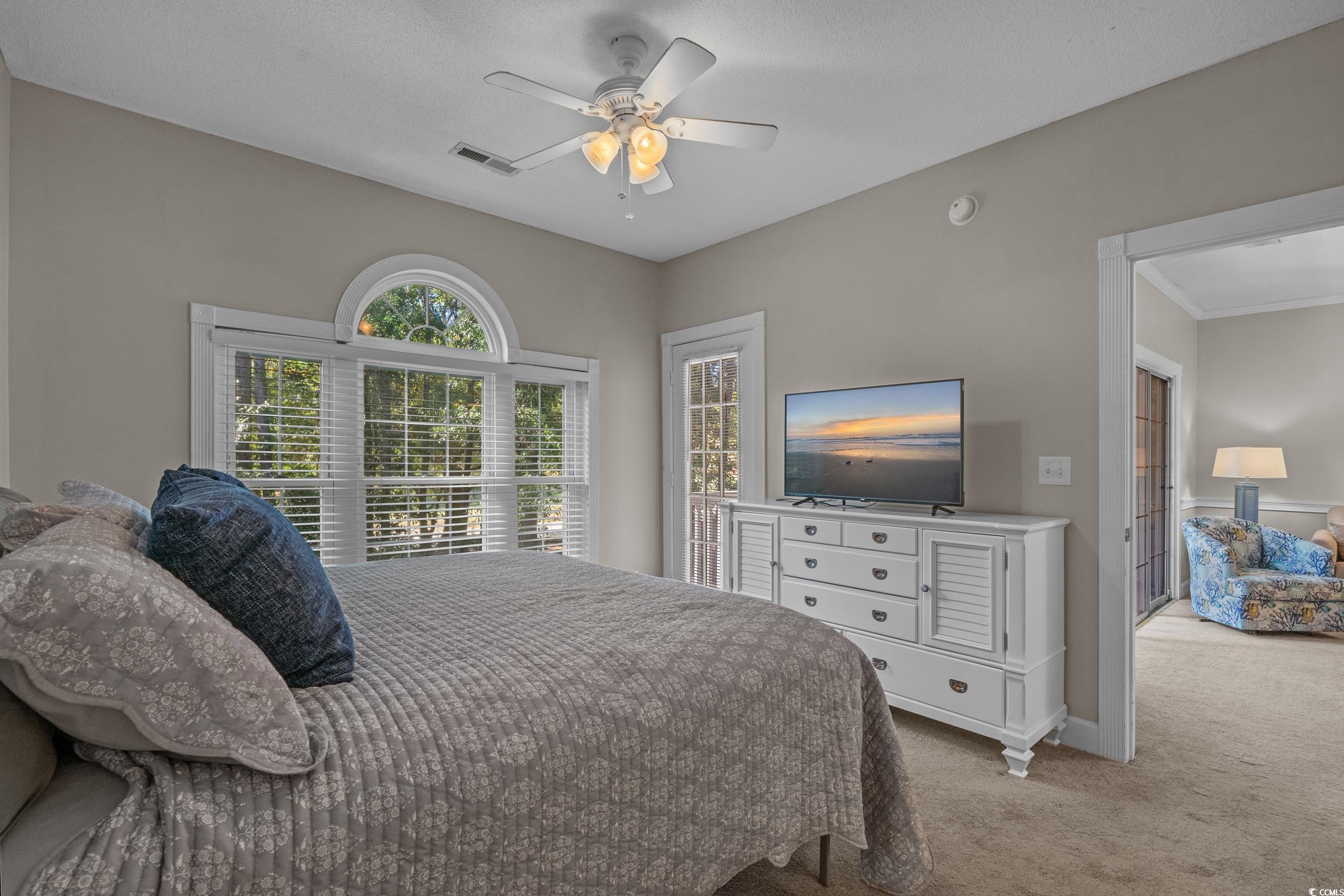 686 Riverwalk Drive, Unit 204 Myrtle Beach, SC 29579 - Photo 16 of 40 Bedroom featuring light carpet and a ceiling fan