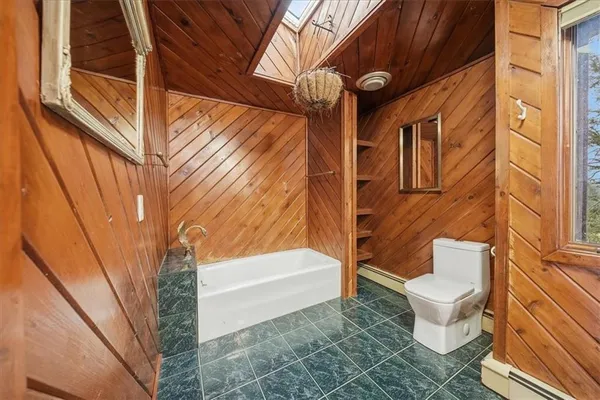 a bathroom with a toilet and a bathtub