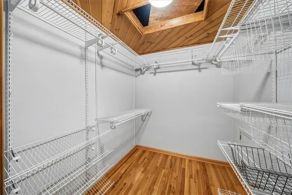 a view of a room with racks on the wall