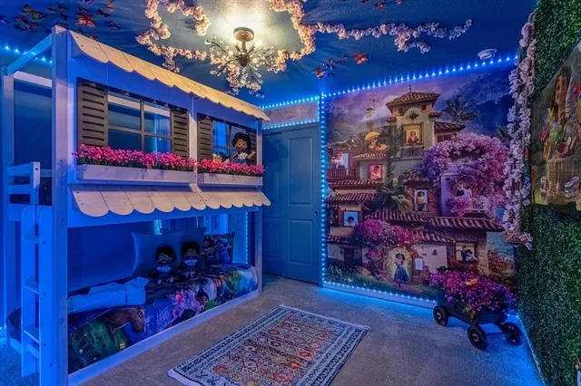 a view of a wooden door and chair in a room