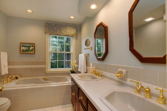 131 Apple Tree Road Winnetka, IL 60093 - Photo 8 of 14 a bathroom with a tub double vanity sink and a mirror