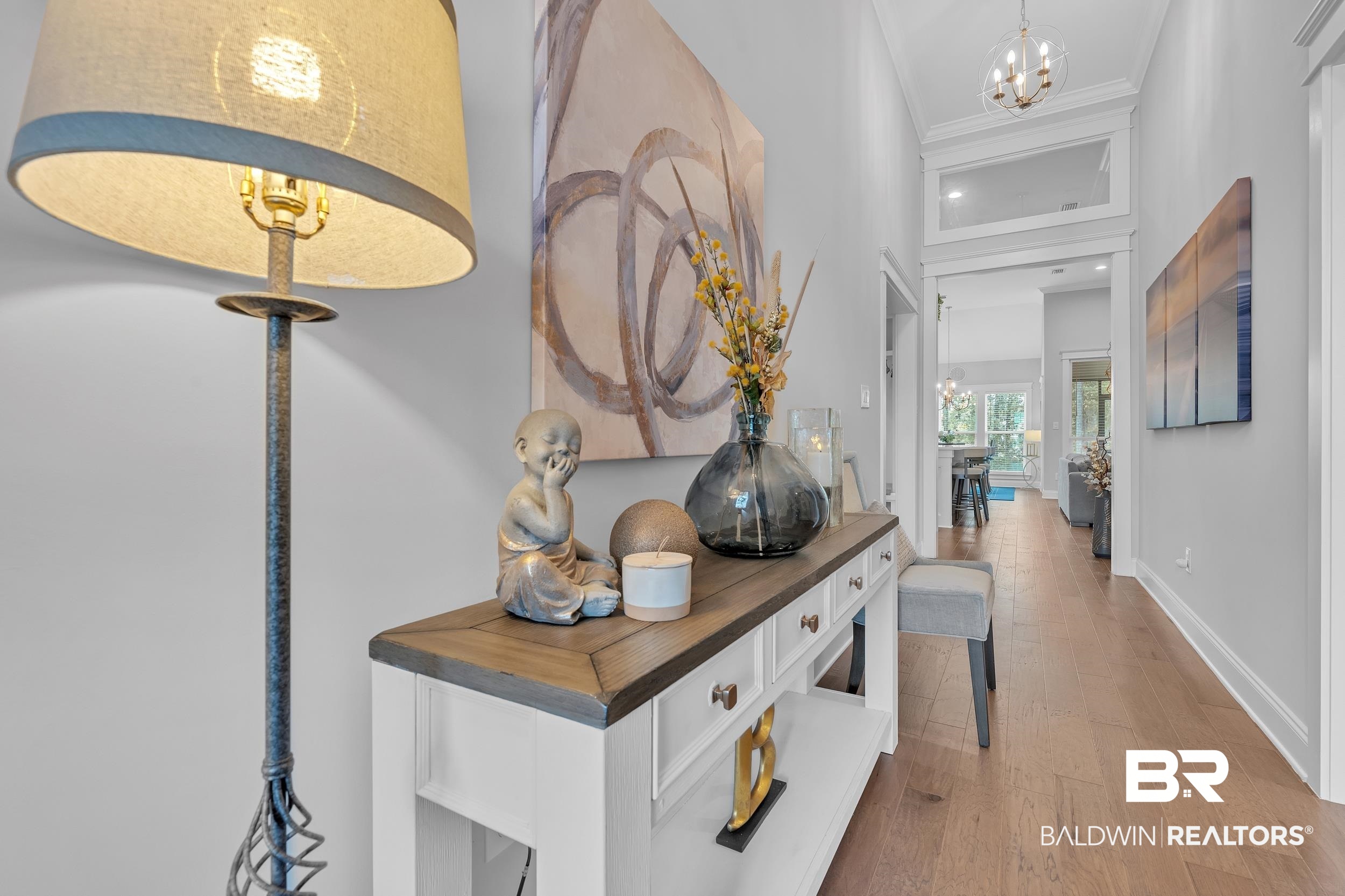31630 Canopy Loop Daphne, AL 36527 - Photo 3 of 30 Hall with crown molding, a notable chandelier, light wood-style flooring, recessed lighting, and baseboards
