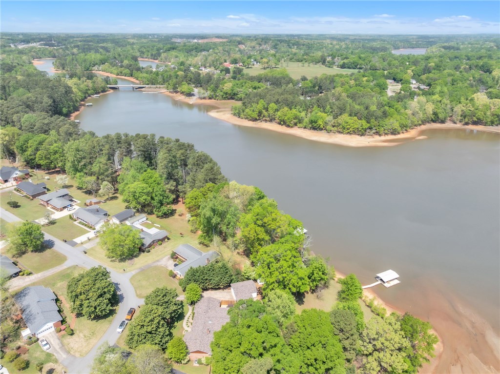 400 Arcadia Drive Anderson, SC 29621 - Photo 41 of 43 This aerial view showcases a serene lakeside community with lush greenery and a private boat dock.