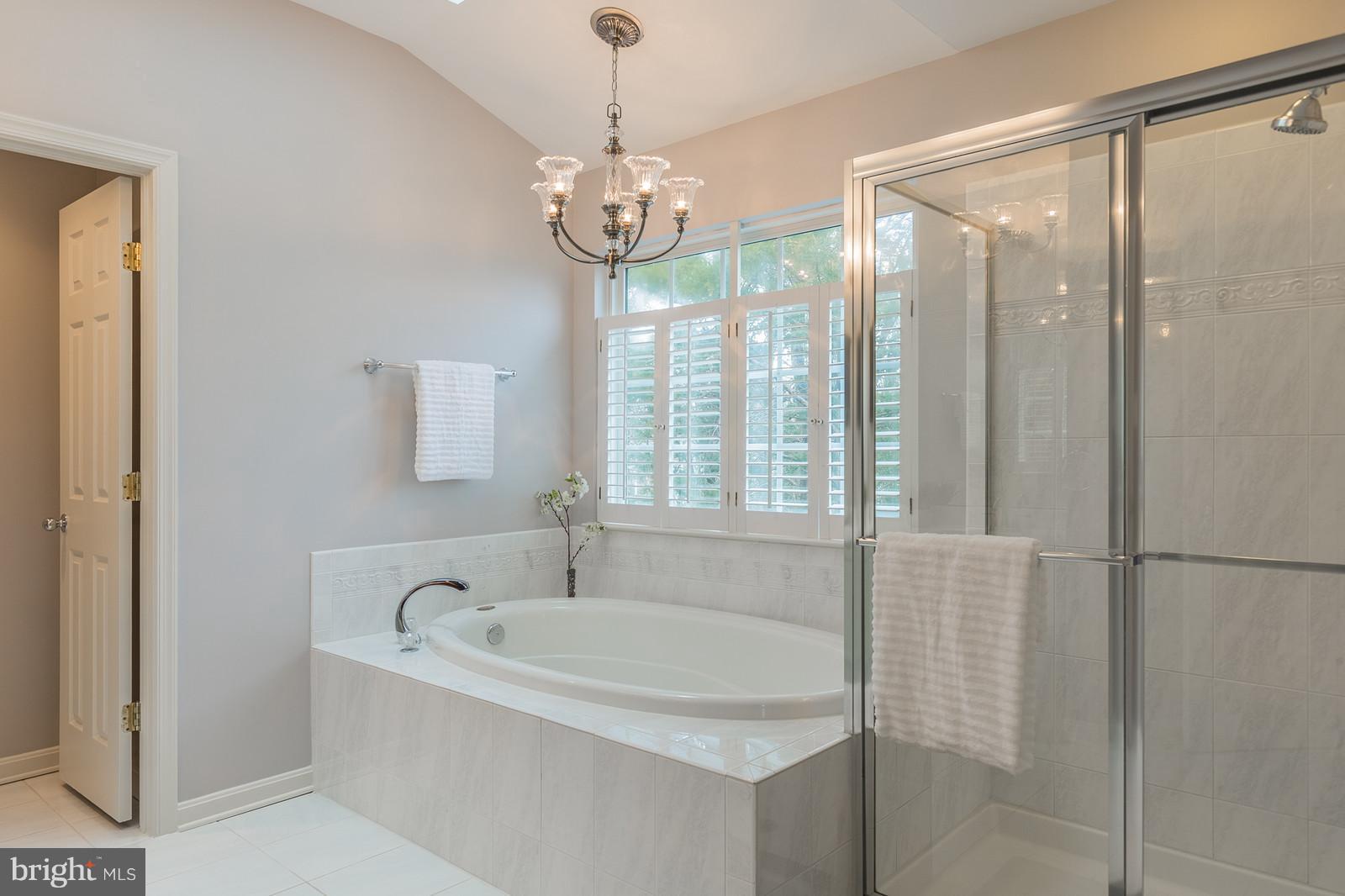 43553 Dempsey Lane Chantilly, VA 20152 - Photo 16 of 30 a spacious bathroom with a granite countertop bathtub and a chandelier