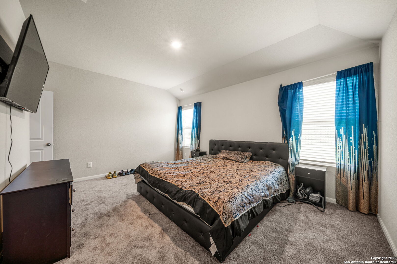 31646 Untrodden Way Bulverde, TX 78163 - Photo 13 of 36 a bedroom with a bed flat screen tv and window